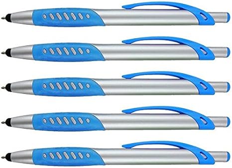 Lexis Stylus Pen, 2 in 1 Capacitive Stylus & Ballpoint Click Pen with Comfort Grip for Universal Touchscreen Devices (Box of 5, Light Blue)
