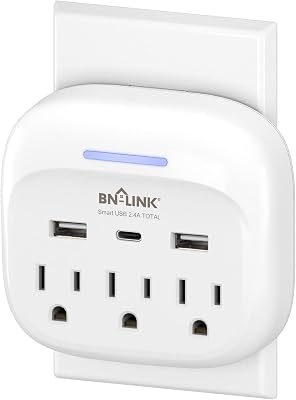 BN-LINK Multi Plug Outlet Extender with USB, Surge Protector Outlet with 3 AC Outlet Splitter and 3 USB Ports 1 USB C, Multi Plug Wall Outlet for Dorm, School, Travel, Office, Home, Travel, 1 Pack
