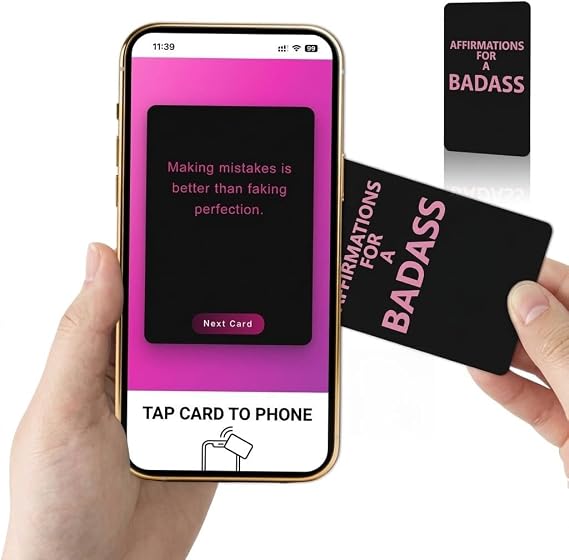 Badass Affirmation NFC Card, All 365 Affirmations in One Thin Card, Tap Phone to Reveal Random Daily Messages, No App Needed, Motivational Inspirational Self Care for Women, Friend, Sister