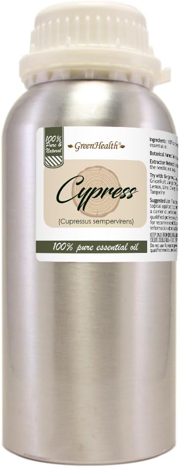 Cypress Essential Oil 16 fl oz (473 ml) Aluminum Bottle w/Plug Cap 100% Pure Essential Oil GreenHealth