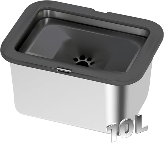 Marchul 10L Stainless Steel No Spill Water Bowl for Dogs, Slow Water Bowl for Large Dogs Anti Slip, No Splash Mess Proof Water Dispenser for Sloppy Drinkers Indoor Outdoor