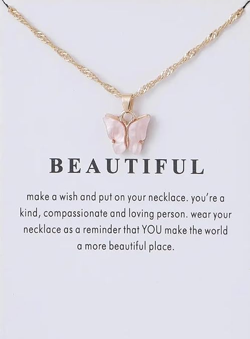 Butterfly Necklace For Women 18K Thin Chain Rose Gold Butterfly Pendant