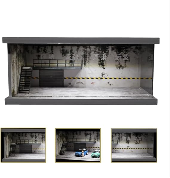 1:64 Diorama Garage Model, LED Lighting Parking Lot Scene Display Case, Diecast Model Car Display Storage, Car Display Box With Acylic Cover, Building Model Garage Set (FC-04)