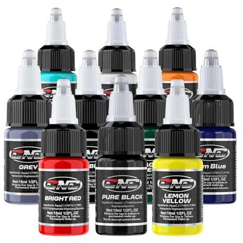 Tattoo Ink 10 Colors Set 12oz 15mlBottle Tattoo Inks Pigment Kit Superior Tattoo Supplies for Lining, Shading, Tribal, and Blending TI6003-15-10