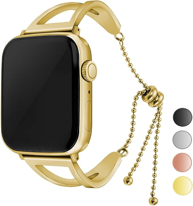 Compatible with Apple Watch Band Woman Man 41mm 40mm 38mm 44mm 45mm 42mm Ultra 49mm, Stainless Steel Metal Dressy Bangle Bracelet Replacement iWatch Series 9 8 7 6 5 4 3 2 1 SE Nike+ Sports Strap Wristband