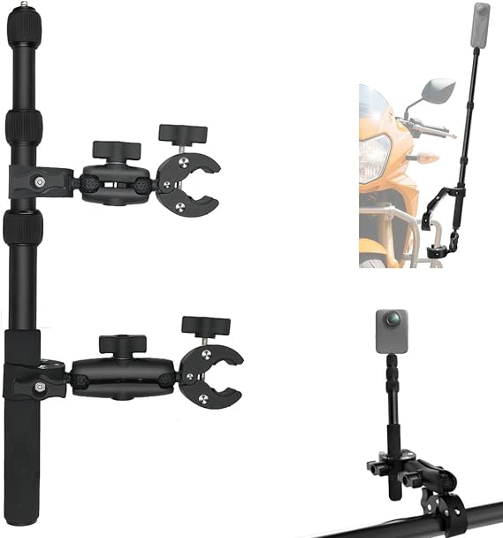 OSMO 360 Motorcycle Camera Mount Kit with 43" Invisible Selfie Stick for Insta360 X5-X Heavy Duty Bicycle Handlebar Clamp for GoPro 13-3 Bicycle ATV UTV Riding & Moto Vlog | アルミニウム 43インチ/110cm 自撮り棒サポート 5kg、15-45mm 耐衝撃クランプ 360°ボールヘッド 0.25インチ アクションカメラ Moto ATV UTV Vlog用