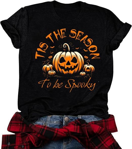 Fall Shirts for Women Tis The Season Pumpkin Football Leaves Graphic Shirts Halloween Tops Thanksgiving Tee