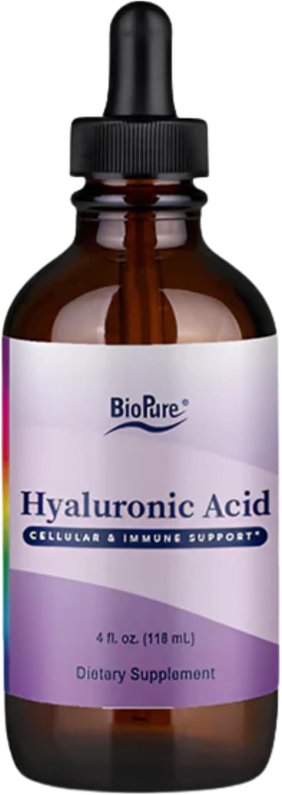 BioPure Hyaluronic Acid Liquid Solution All Natural, Plant-Based Form of Hyaluronic Acid for Oral & Topical Use that Supports Joint Lubrication, Flexibility, and Skin Hydration, Elasticity 4 fl oz