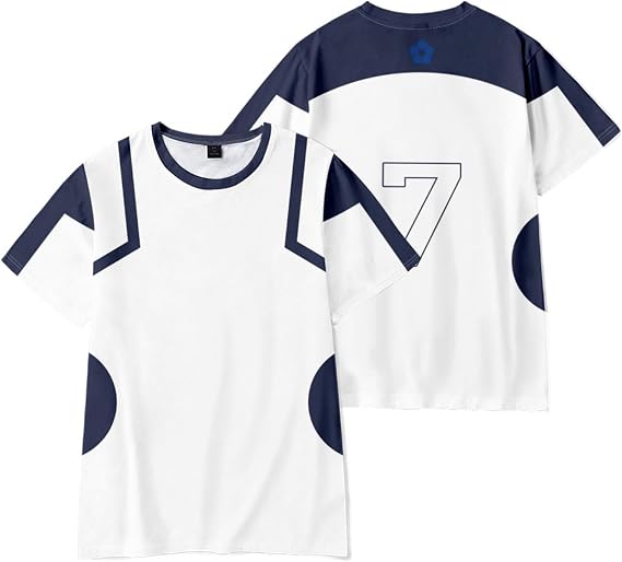 Mens Soccer Cosplay Jersey Short Sleeve T-Shirt Top by Blue Team Uniform Halloween