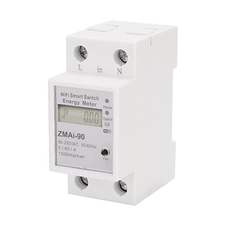Single-Phase Din Rail WiFi Intelligent Energy Meter Power Consumption Kwh Meter Wattmeter Support Smartlife/Tuya APP Control Compatible with Alexa and Google Home