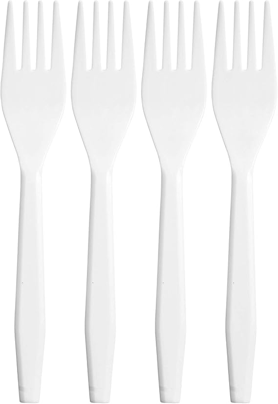ZEML 50 Medium-Weight Disposable Plastic Forks - White