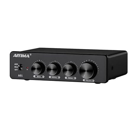 AIYIMA A01 TPA3116 100W x2 Desktop Hi-Fi Stereo Amplifier | 2.1 Channel Class D Amplifier with Treble/Mid/Bass Tone Control,NE5532 Op Amp,3.5mm AUX Output for Passive Bookshelf Speakers