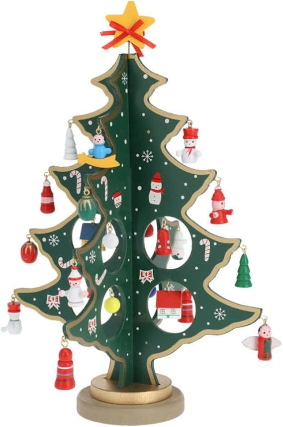 Dekoratif askılı katlanabilir Noel ağacı, ahşap dekorasyon, 26 cm, renk: yeşil