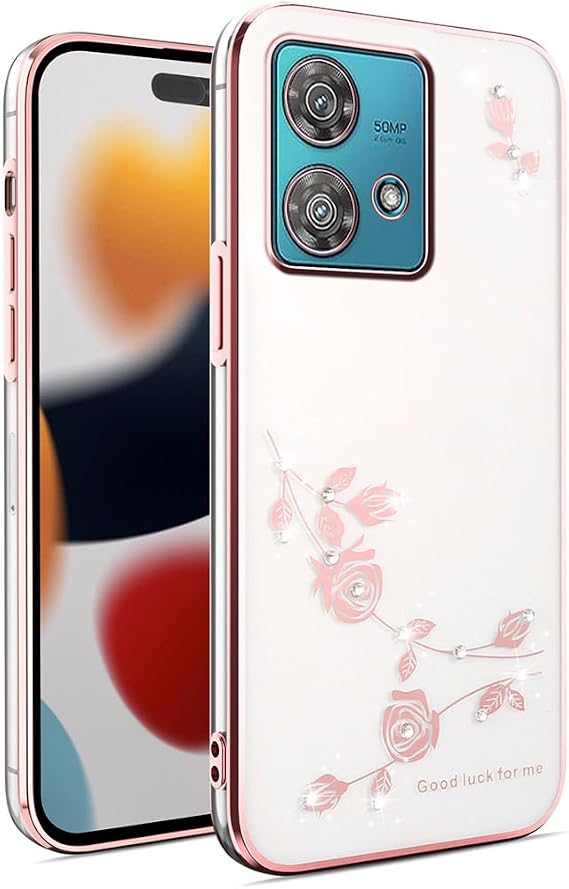 SEAHAI Case for Motorola Edge 40 Neo, Cute Floral Flower Pattern Clear Girls Case Fashion Slim Soft Silicone TPU Bumper Ultra Thin Transparent Shockproof Cover - Pink