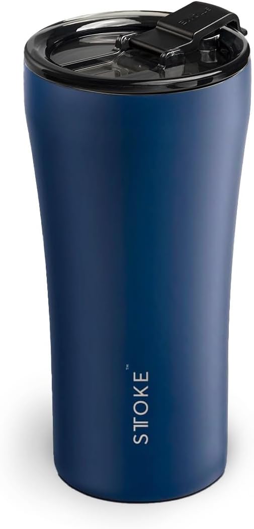 Sttoke Leakproof Ceramic Reusable Coffee Cup 16 oz - Magnetic Blue, 6.96 inch Height
