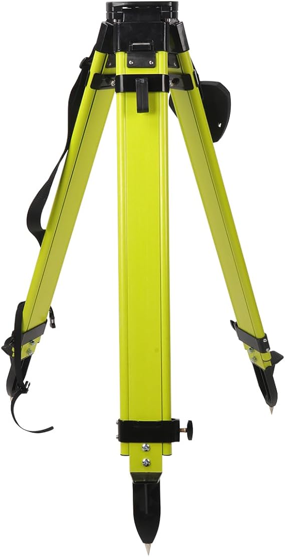 Fiberglass Surveying Tripod, Heavy Duty Yellow Fiberglass and Wood Tripod with Dual Clamp and Copper Center Screw for Robotic Total Stations and Theodolite (Flat Head-B)