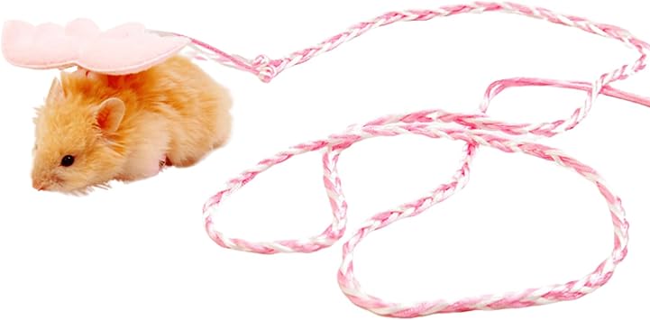 Hamster Harness,Adjustable Harness Vest Leash Hamster Chest Straps with a Small Bell Rat Mouse Squirrel Sugar Glider Small Animal Pink