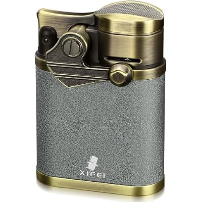 XIFEI Cigar Lighter, 4 Jet Flame Desktop Rocker Arm Lighter with Cigar Holder, Windproof Adjustable Flame, Refillable Butane Torch Lighters, Multifunctional Accessories with Gift Box Gray