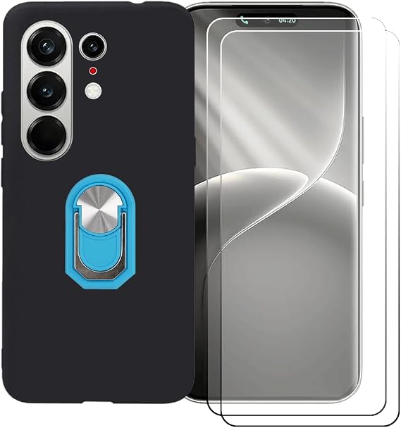 Case for Tecno Camon 50 Pro 5G (6.78") with Ring Support + [2 Pack] Tempered Glass Screen Protector, Flexible Silicone Shell Bumper TPU Protective Cover, Blue
