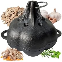 Cast Iron Smoker Roaster & Garlic Roster Baker, Smoker Box, Pre-Seasoned Cast Iron Garlic Roaster for Grill, Perfect for BBQ and Oven, for Smoky, Flavorful Vegetables, Meats or Wood Chips