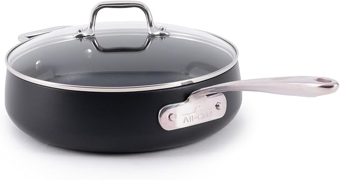 All-Clad HA1 Expert Hard Anodized Nonstick Saute Pan with Lid 4 Qt, 12" Dishwasher-Friendly, Oven-Safe Up to 500F & Compatible with All Stovetops Gas, Electric & Induction - Black