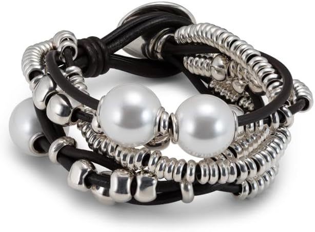 Uno de 50 ORION Sterling Silver-Plated Leather Bracelet