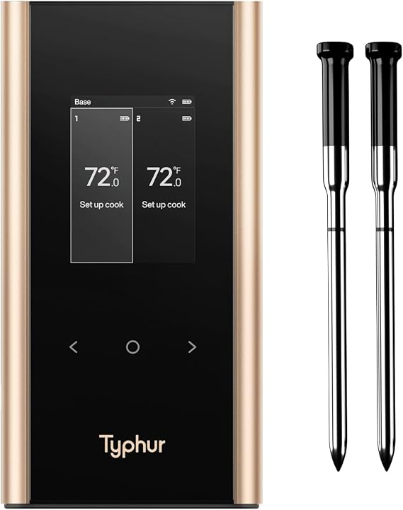 Typhur Sync Gold Wireless WiFi Meat Thermometer, 2 Slim Probes, Smart Base