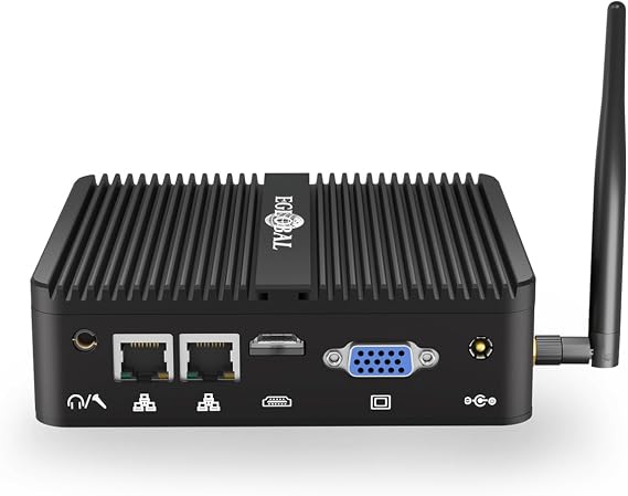 Fanless Mini PC, Industrial PC Pentium Silver J5005, 8GB RAM, 128GB SSD, Windows 11 Pro, HD VGA Dual Display, 2 RS232 COM, Dual Gigabit Ethernet, WiFi 5, BT