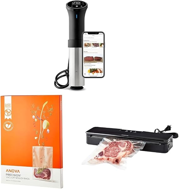 Anova Culinary Sous Vide Precision Cooker 3.0 (WiFi), 1100 Watts & Precision Vacuum Sealer Bags (Pre-cut),Clear & ANVS01-US00 Anova Precision Vacuum Sealer