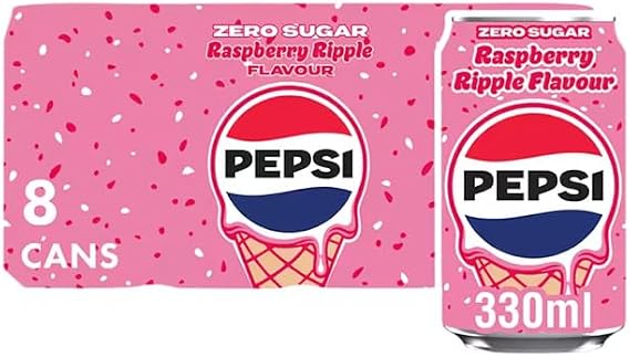 Pepsi Cola Carbonated Soft Drink Cans Pack of 8 (330 ml Each) | Classic Refreshing Beverage | Perfect for Sharing & Celebrations (Pepsi Raspberry Ripple Flavour 8 x 330ml)