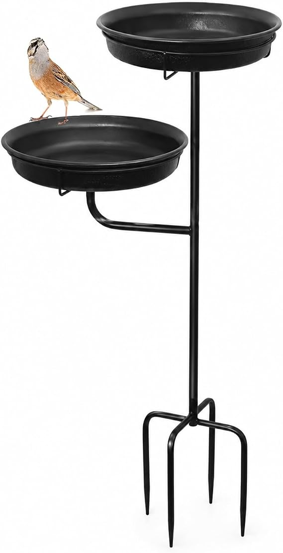 Metal Bird Bath, Vintage Outdoor Freestanding, Bird Bath for Garden with 4 Metal Stake Base, Birdbath for Garden, Patio, Yard and Lawn (Black)