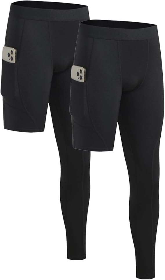 Mens One Leg Compression Pants Full Length Tight Basketball 1/2 Single Leg Long Pant Base Layer Leggings Underwear