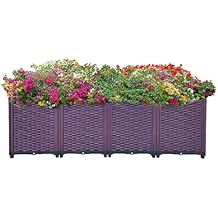 Doppy Planter Boxes Raised Garden Bed,Plastic Planter Care Box Kit Extra Deep Set of 4 Planter Grow Box for Indoor & Outdoor Vegetable Fruit Flower Herb Growing Box