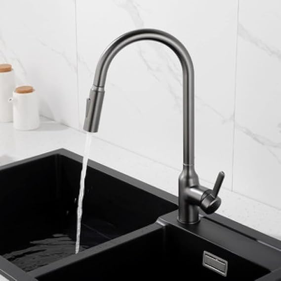Kitchen Faucet with Pull Down Sprayer,Kitchen Sink Faucet 2 Types of Water Outlet Modes,Hot Cold Water Control,Pull Out Kitchen Faucet Single Hole Single Handle-Gray