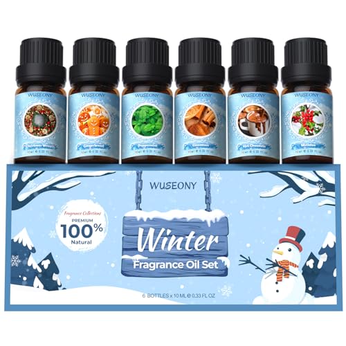 Winter Essential Oil for Diffusers Home, Holiday Fragrance Oils Set, Scented Oil Gift Set for Candle Soap Making - Christmas Wreath, Gingerbread, Mistletoe, Peppermint, Cinnamon, Hot Chocolate