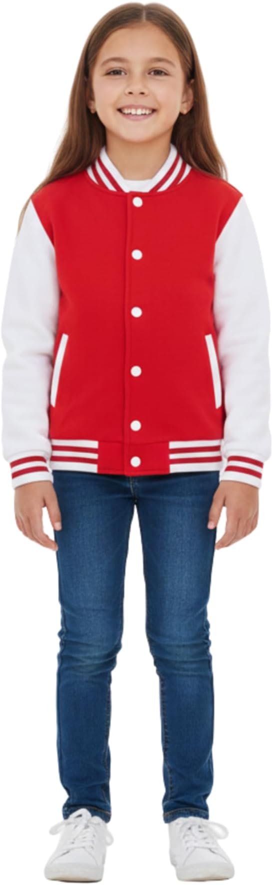 Kids Girls Boys Baseball Jacket Varsity Style Plain Red School Jackets Top 2-13Y