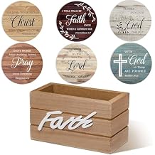 Hushee Wooden Coasters Set of 6 for Drinks with Bible Verses, Housewarming Gift for Home Christian Decoration, Farmhouse Religious Coasters with Holder for Kitchen Decoration, 4''(Classic Farmhouse)