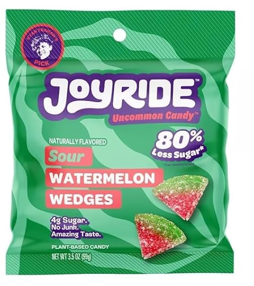 Generic Joyride Candy Sour Watermelon Wedges 3.5oz, 80% Less Sugar - 3.5oz, Gummy Strips, Gummy strips, Belts, Sour Strips.