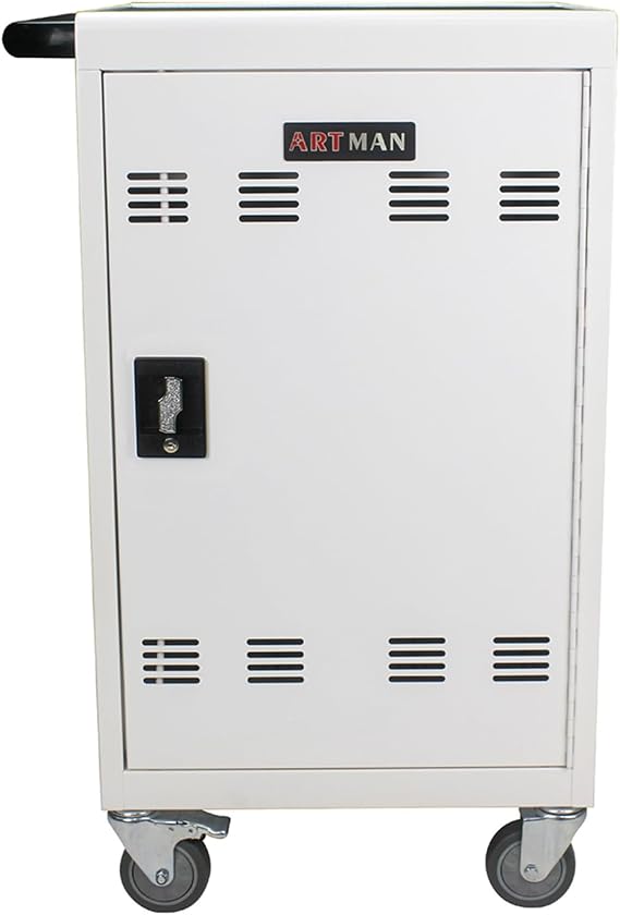 30 Device Mobile Charging Cart Computer Locking Charging Station Storage Cabinet for Tablets Chromebooks Laptops White One Size