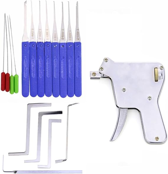 Locksmith Lock Picking Tool Kit,Broken Key Remove Set and Lock Pick Gun,Tension Wrench,Home Tool Set for Lock (B Kit)