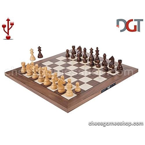 chessgamesemporium Electronic Chess Board - DGT USB Walnut e-Board with Timeless pieces - 2 Players, Age 12
