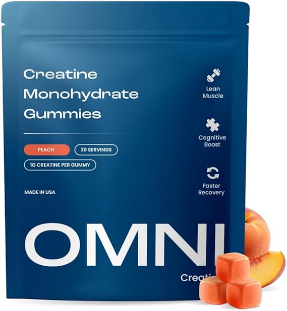 Creatine Monohydrate Gummies for Women & Men - Supports Muscle Growth, Recovery & Brain Function - Convenient & Easy to Take - Great Tasting Peach Flavor - 1g per Gummy, Low Sugar - 90 Count