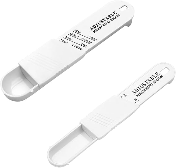 2 PCS Adjustable Measuring Spoon Set,Plastic Measuring Spoons for Dry and Liquid Ingredients,Teaspoon and Tablespoon for Baking,Cooking,Coffee,Sugar,White