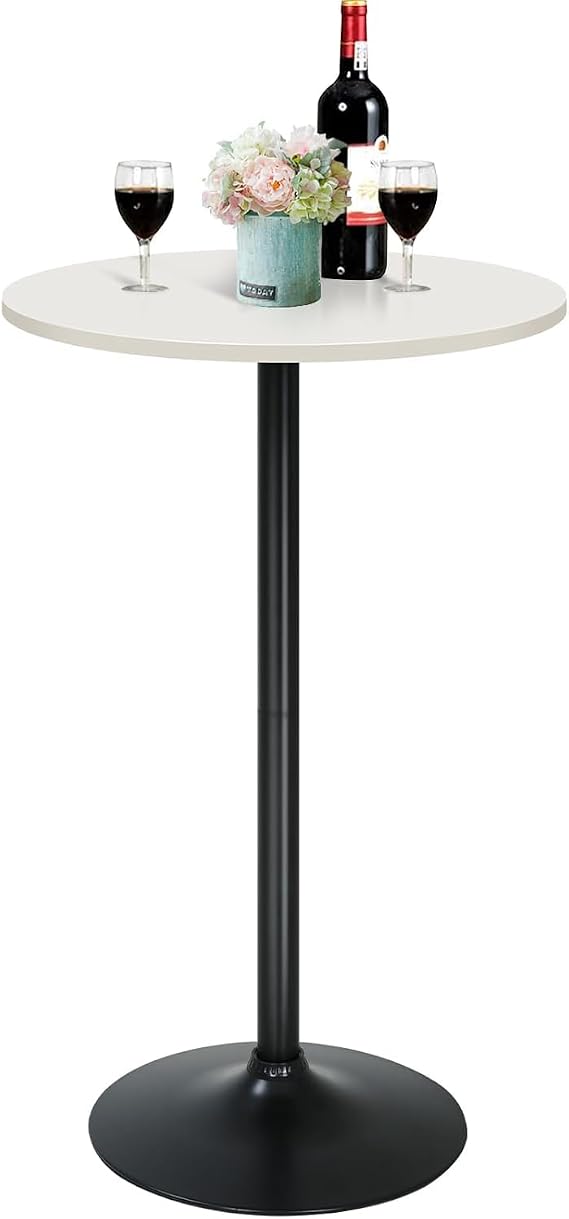 40 Inch Round Bar Table - Modern White High Top Pub Table with Solid Wood Top & Sturdy Metal Base - Counter Height Cocktail Table for Kitchen, Dining Room, Bistro or Home - Indoor Kitchen