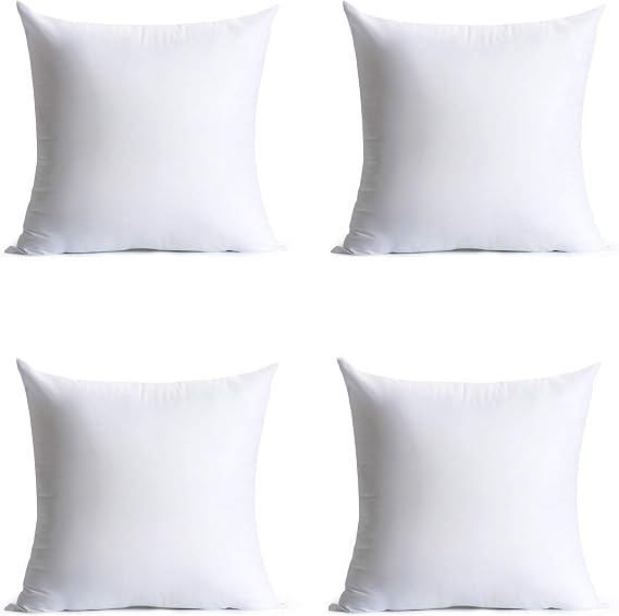 Calibrate Timing 16 x 16 inches Pillow Inserts, Set of 4 Hypoallergenic Brushed Microfiber Liner Down Alternative Filled Square Cushion Throw Pillow