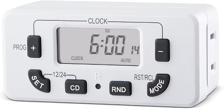 7 Day Programmable Digital Timer Outlet, Indoor Timer with Single Plug-in, Digital Light Timers for Lamp, Fan, Aquarium, 15A 1/2HP, 1 Pack