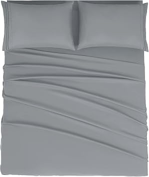 Mejoroom Queen Size Sheet Set - Hotel Luxury 1800 Bedding Sheets & Pillowcases - Deep Pocket Fitted Sheet, Soft, Breathable, Wrinkle & Fade Resistant - 4 Piece (Queen,Gray)