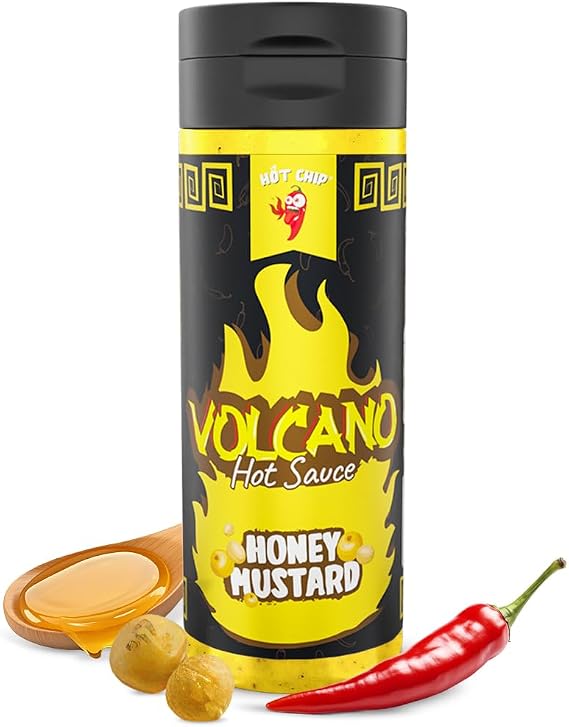 Hot Chip Volcano Sauce Chili Honey Mustard 270 ml – Fiery & Balanced – Perfect with meat, sandwiches & vegetables – With Naga Bhut Jolokia – No additives