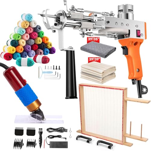 Riiai Tufting Gun Starter Kit with Tufting Frame 2025 New, Tufting Gun Cut Pile & Loop Pile, Tufting Frame 29.5x 29.5, 200W Carpet Trimmer-Rug Tufting Gun Making Kit for Rug Tufting Orange