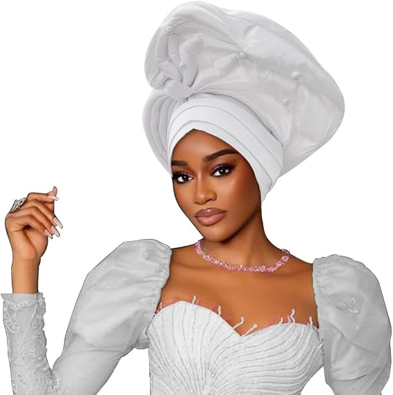 Traditional African Head Wrap, Auto Gele Style, Wedding Party Head Ties for Women, Church Ceremony Headwear